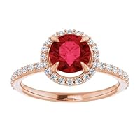 1.5 CT Halo Ruby Diamond Ring 14k Rose Gold, Dainty Red Ruby Rings, Edwardian Ruby Engagement Ring, July Birthstone Ring, 15th Anniversary Ring For Her