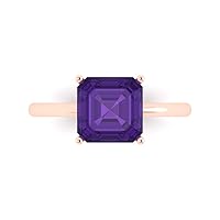 Clara Pucci 2.5 carat Asscher Cut Solitaire Natural Purple Amethyst Proposal Wedding Bridal Anniversary Ring 18K Rose Gold