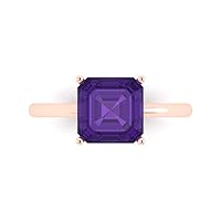 2.4ct Asscher Cut Solitaire Natural Amethyst Proposal Wedding Bridal Designer Anniversary Ring 14k Rose Gold for Women