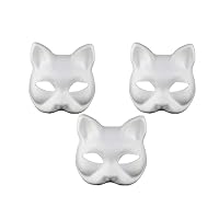 Cat Mask, 3PCS Therian Masks White Cat Masks Blank DIY Halloween Mask Animal Half Facemasks Masquerade Cosplay Party