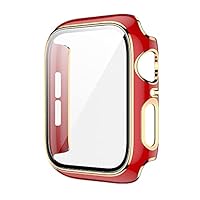 XDEWZ Glass + Cover for Apple Watch Case 45 mm 41 mm 44 mm 40 mm Two Tone Screen Protector Bumper iWatch Series 8 7 6 SE 5 4 3 42 mm 38 mm (Colour: Red Rose Gold, Size: Series 1 2 3 42 mm)
