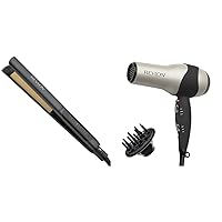 Revlon Smooth Brilliance Ceramic Hair Flat Iron | Smooth Glide and Ultra-Sleek Sylas, (1 in) & Turbo Hair Dryer | 1875 Watts of Maximum Shine, Fast Dry (Silver)