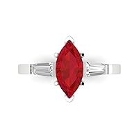 Clara Pucci 2 ct Marquise cut 3 stone Solitaire W/Accent Genuine Simulated Ruby Wedding Promise Anniversary Bridal Ring 18K White Gold