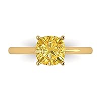 Clara Pucci 2.0 ct Cushion Cut Solitaire Canary Yellow Simulated Diamond Engagement Bridal Promise Anniversary Ring Real 14k Yellow Gold