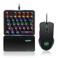 One Handed Wired Gaming Keyboard and Mouse Combo, Portable Mechanical RGB LED Backlit Game Keyboard With Wrist Rest Support and 6400 DPI Gaming Mouse for LOL/PUBG/Wow/Dota/OW/Fps Game