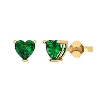 1.0 ct Heart Cut Solitaire Fine Simulated Emerald Pair of Stud Everyday Earrings Solid 18K Yellow Gold Butterfly Push Back