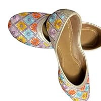 Beige Floral Juti with Multicoloured Embroidery Women's Traditional Footwear