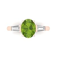 Clara Pucci 2.6 ct Oval Baguette cut 3 stone Solitaire W/Accent Natural Peridot Anniversary Promise Engagement ring 18K Rose Gold