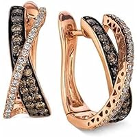 ANGEL SALES 2.00 Ct Round Cut Chocolate and White Diamond Crisscross Hoop Huggie Earrings For Girls & Women's 14K Rose Gold Plated