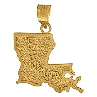 10k Yellow Gold Mens Textured Louisiana State Map Charm Pendant Necklace Jewelry for Men