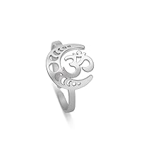 Adjustable Lotus Ring Stainless Steel Moon Phase Ring Geometric OM Symbol Celtic Knot Ring Simple Jewelry for Women Girls