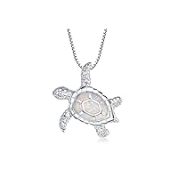 Victoria Jewelry 925 Sterling Silver Blue Opal Sea Turtle Necklace Birthday Gifts- Health and Longevity, Turtle Pandora Charms Pendant, Hawaiian Necklaces Jewelry Inspired Birthstone Jewelry Gifts for