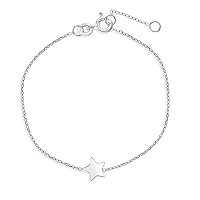925 Sterling Silver Polished Single Star Delicate Link Chain Bracelet For Little Girls & Preteens 6
