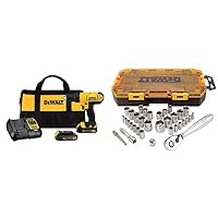 Dewalt DCD771C2 20V MAX Cordless Lithium-Ion 1/2 inch Compact Drill Driver Kit and Drive Socket Set (34 Piece), 1/4
