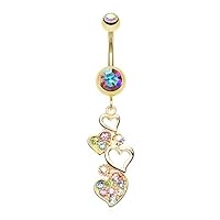 WildKlass Jewelry Golden Sparkling Cluster Heart 316L Surgical Steel Belly Button Ring