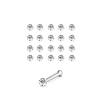 20 Pack 925 Sterling Silver Nose Bones Rings 1.5mm Clear stone 22G