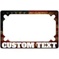 Kustom Cycle Parts Rustic American Flag Motorcycle Metal License Plate Frame. Fits Motorcycle SXS UTV Scooter Moped. Made in The USA (Rustic American Flag w/Custom Text)