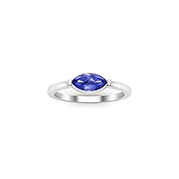 0.50 Ctw Marquise Cut Lab Created Blue Sapphire Solitaire Engagement Promise Ring 14K White Gold Plated
