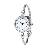 Women Silver Cable White Dial Analogue Quartz Bangle Watch with Metal Band Cuff Bracelet Watch Fashion Daily Wrist Watches for Girls Women Roman Numerals