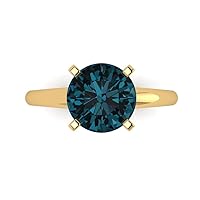Clara Pucci 2.6 ct Round Cut Solitaire London Blue Topaz Excellent Classic Anniversary Promise Engagement ring 18K Yellow Gold for Women