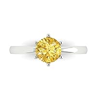 Clara Pucci 1.0 ct Round Cut Solitaire Natural Yellow Citrine gemstone Engagement Bridal Promise Anniversary Ring in 14k White Gold