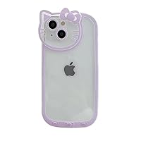 Cute Cat Case for iPhone 14 Cartoon Japan Kitty Cat Soft Cover Kitten Animals Clear Shockproof Protective Transparent Silicone Shell Cover for Apple 14 (Purple, for iPhone 14)