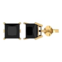2.9ct Princess Cut Solitaire Natural Black Onyx Unisex Pair of Stud Earrings 14k Yellow Gold Push Back conflict free Jewelry