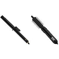 Hot Tools Pro Artist Black Gold Digital Salon Hair Curling Iron | Medium Loose Curls and Tousled Waves, (1-1/4 inch) & Pro Artist Hot Air Styling Brush | Style, Curl and Touch Ups (1-1/2”)