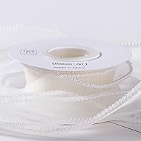 BBJ WRAPS Pearl Fishtail Chiffon Gift Ribbons Luxury Organza Wired Ribbon for Flower Bouquet Packaging, Craft Wrapping Valentine's Day Wedding Birthday Bouquet Garland, 1.6 (W) Inch x 5 Yards (Beige)