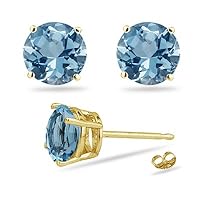 0.41-0.61 Cts of 4 mm AAA Round Aquamarine Stud Earrings in 14K Yellow Gold