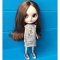 Gray T-Shirt Fashion Cartoon Print Cloth for 12 inch Doll 1/6 Blyth Doll 30 cm BJD Doll #04