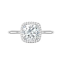 Siyaa Gems 3.50 CT Cushion Cut Colorless Moissanite Engagement Ring Wedding Birdal Ring Diamond Ring Anniversary Solitaire Halo Accented Promise Antique Gold Silver Ring Gift