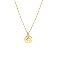 14k Yellow Gold 0.013 dwt Diamond Small Medallion Star Adjustable Necklace 20 Inch Jewelry for Women