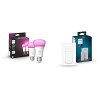 2-Pack White and Color A19 Medium Lumen Smart Bulb & Smart Dimmer Switch and Remote, Installation-Free, Smart Home, Exclusively Smart Lights (2021 Version), White (562777)