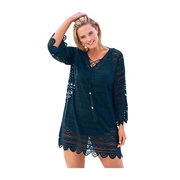 Swimsuits For All Women's Plus Size Scallop Lace Cover Up Swimsuit Cover Up