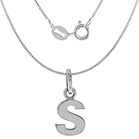 Small 3/8 inch Sterling Silver Block Initial S Pendant Necklace for Women Flawless High Polished 16-20 inch