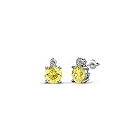 Round Yellow Sapphire Diamond 5/8 ctw 2 Stone Womens Stud Earrings 14K Gold