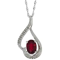 14k White Gold Natural Enhanced Ruby Necklace 1.24 ct 7x5 Oval, 0.07 ct Diamond 18 inch