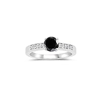 1.30-1.63 Cts Round Black & White Diamond Engagement Ring in 14K White Gold