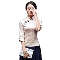 Blouse Satin Women Oriental Tops Retro Collar Coat Print Shirt Traditional Chinese Clothing