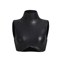 Mock Neck Crop Leather Tank Top (Color : Black, Size : X-Small)