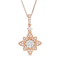 0.25 CT Round Created Diamond Vintage Flower Pendant Necklace 14k Rose Gold Finish