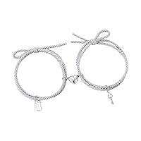 Magnet Couple Bracelets Lock Heart Magnetic Bracelet for Women Men Braided Rope Wrist Chain Minimalist Jewelry Gift