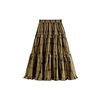 Versatile A-Line Design Vintage Plaid Long Skirt