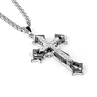 Multi-drill cross stainless steel casting necklace European and American men and women necklace jewelry Titanium steel multi-layer cross pendant Good Luck Necklace No color loss Souvenir Unisex