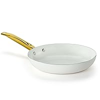 Holstein Housewares 8-Inch Ceramic Nonstick Frying Pan Skillet, Elegant White and Gold Color Handle - Golden Elegance for Every Kitchen