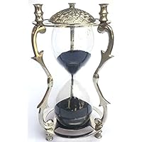 5 Min Nautical Hourglass Timer. Shiny Nickel Finish Decorative Sand Timer with Black Sand, Unique Vintage Metal Art Hour Glass for Office Desk, Home Decor,Birthday Gift,etc.