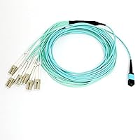 5M MPO/MTP to 12 x LC (6 Duplex) 12 Strands Breakout Cable,QSFP 40GBase-SR4, OM3 Fanout Fiber Optic Cable - Aqua, 5 Meters