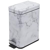 5 Liter Step Waste Bin (White) | Marble Design Small Trash Can | Rectangular Bathroom Trashcan | for Bedroom, Bathroom, and Office