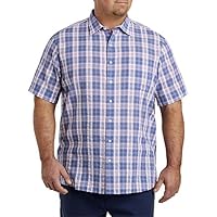 Oak Hill by DXL Men's Big and Tall Seersucker Large Plaid Sport Shirt Purple 1XL